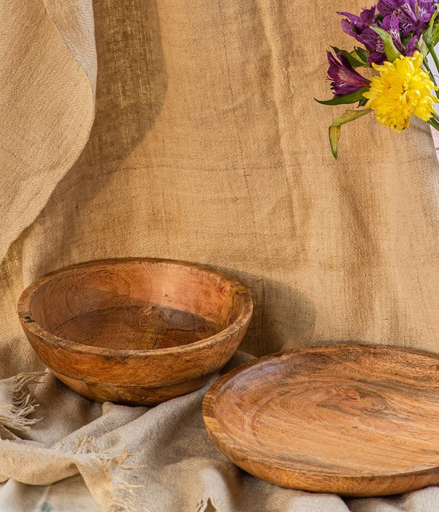 Daffodil Wooden Serving Bowl & Platter