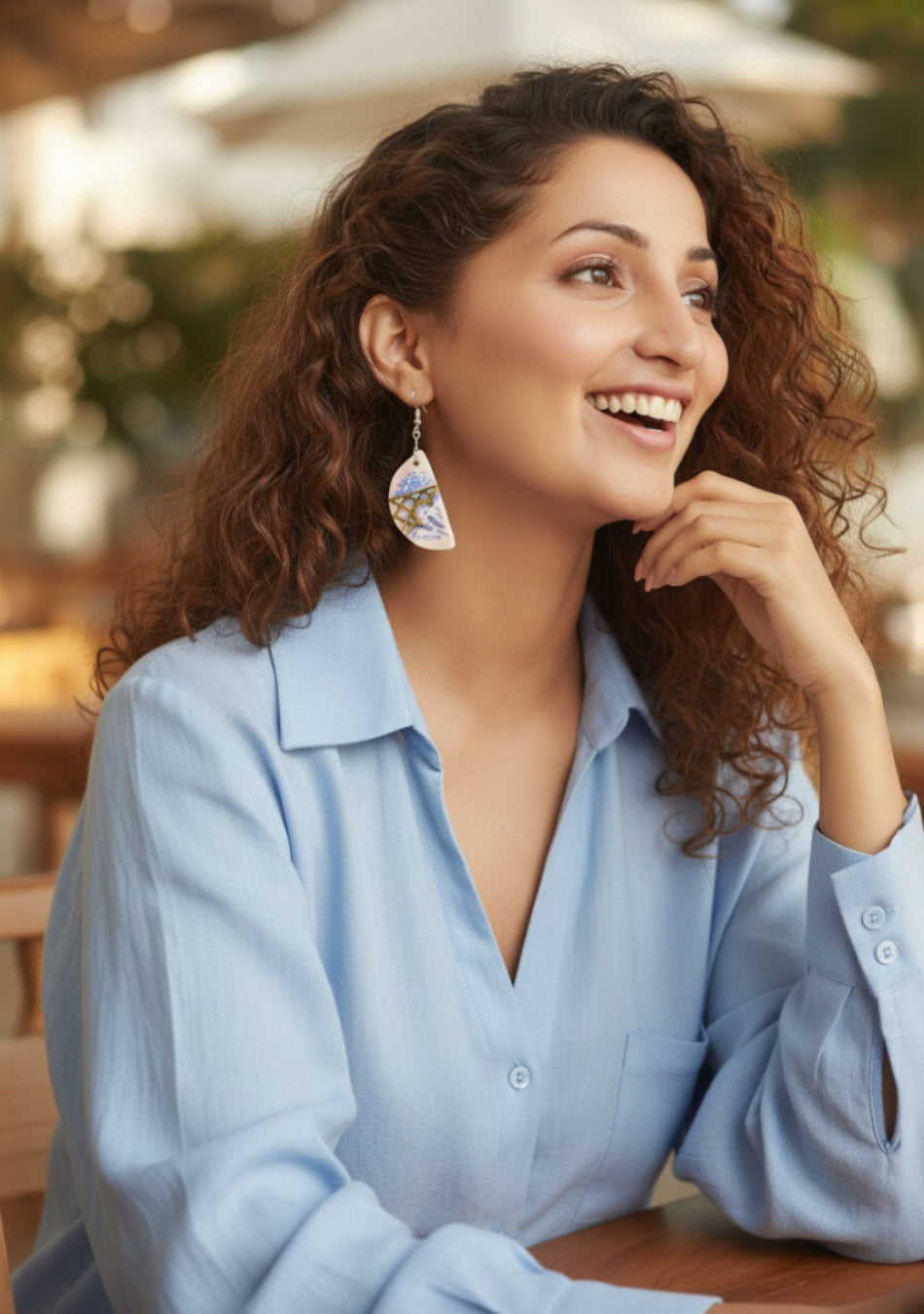 Intricate Pink-Blue Hemisphere Earrings