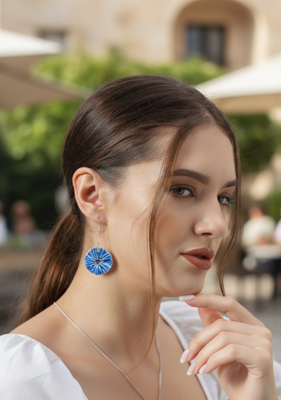 Round Blue Earrings