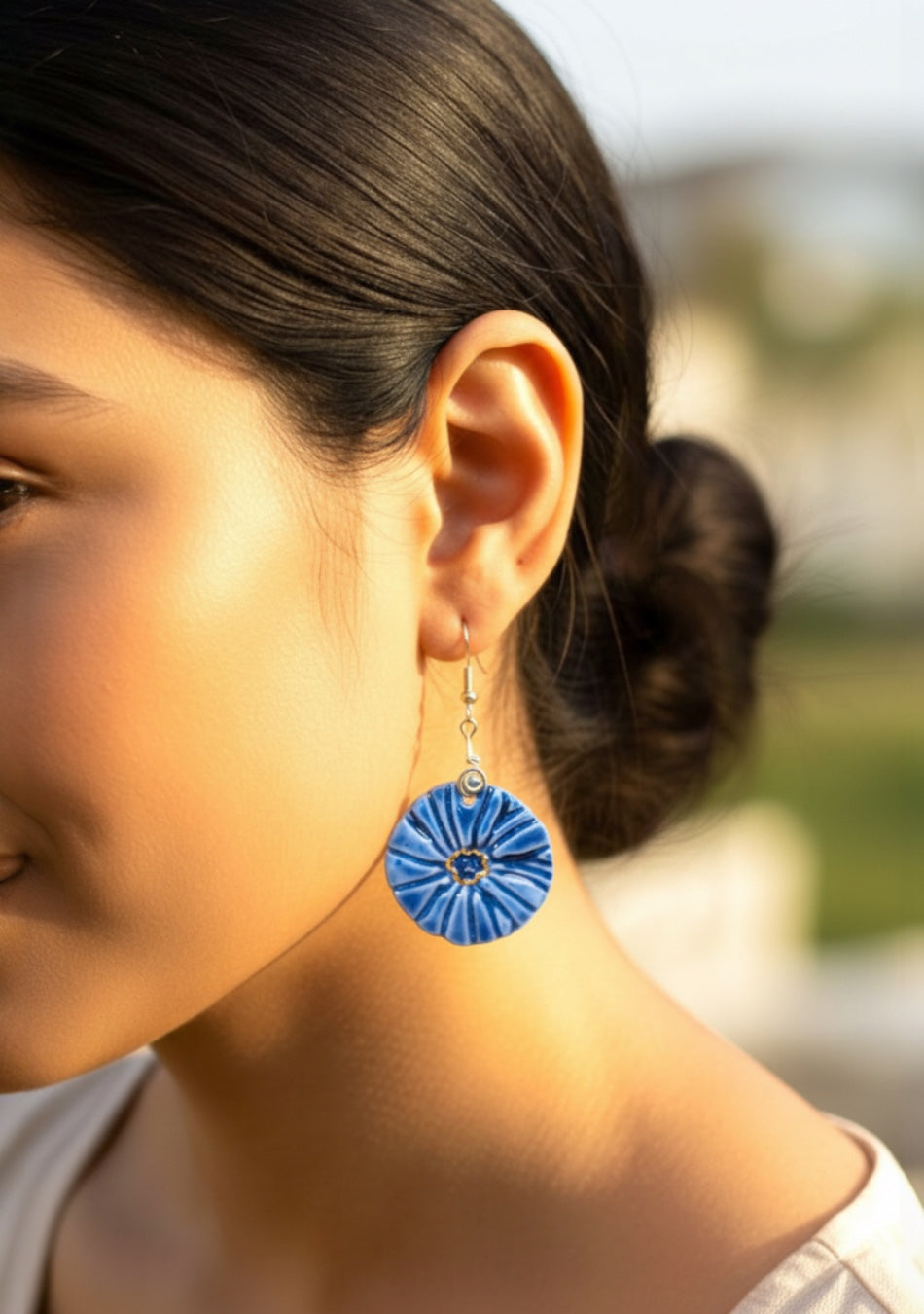 Round Blue Earrings