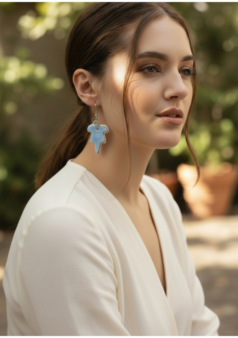 Blue Leaf Porcelain Earrings
