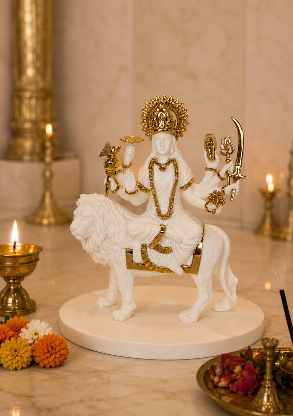 Aravalii Mahashakti Sherawali handcrafted Goddess Durga idol with electro-gold plating