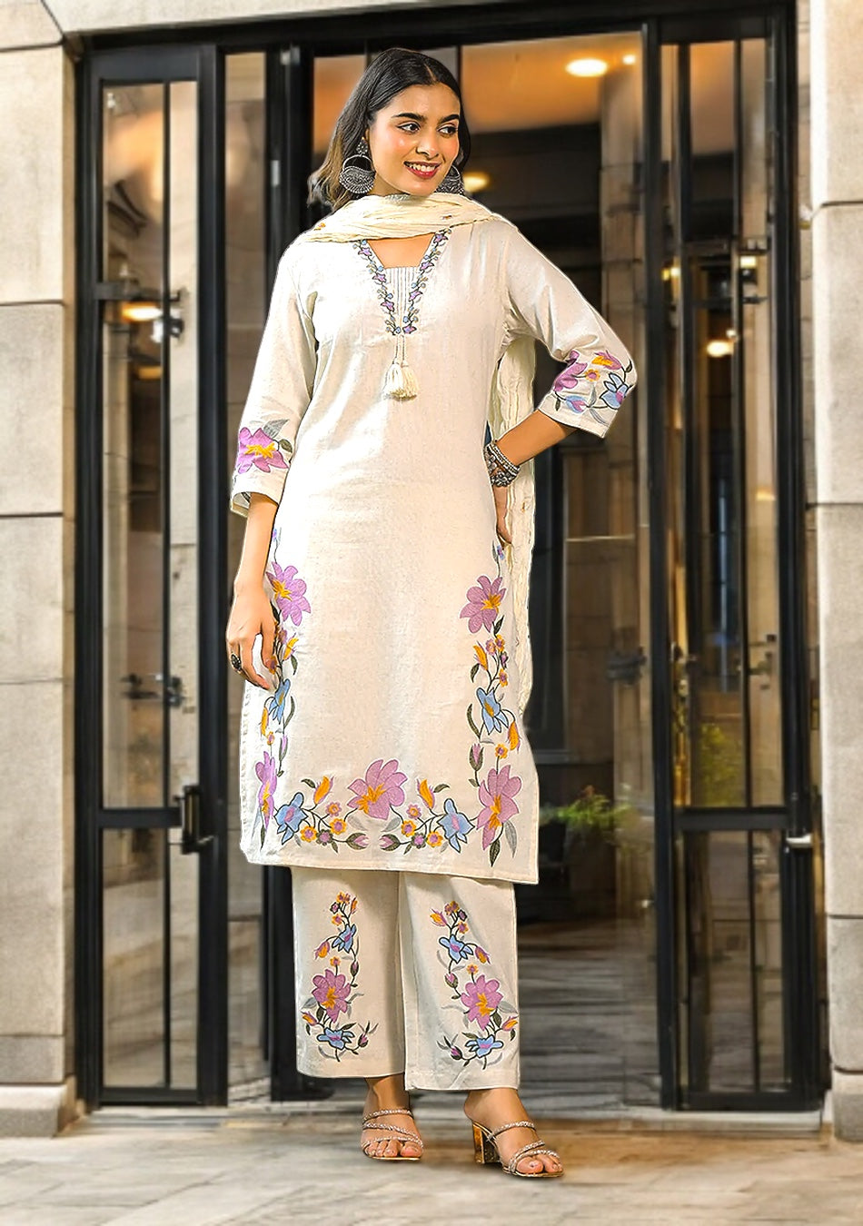Ivory Gulbahar Embroidered Suit Set