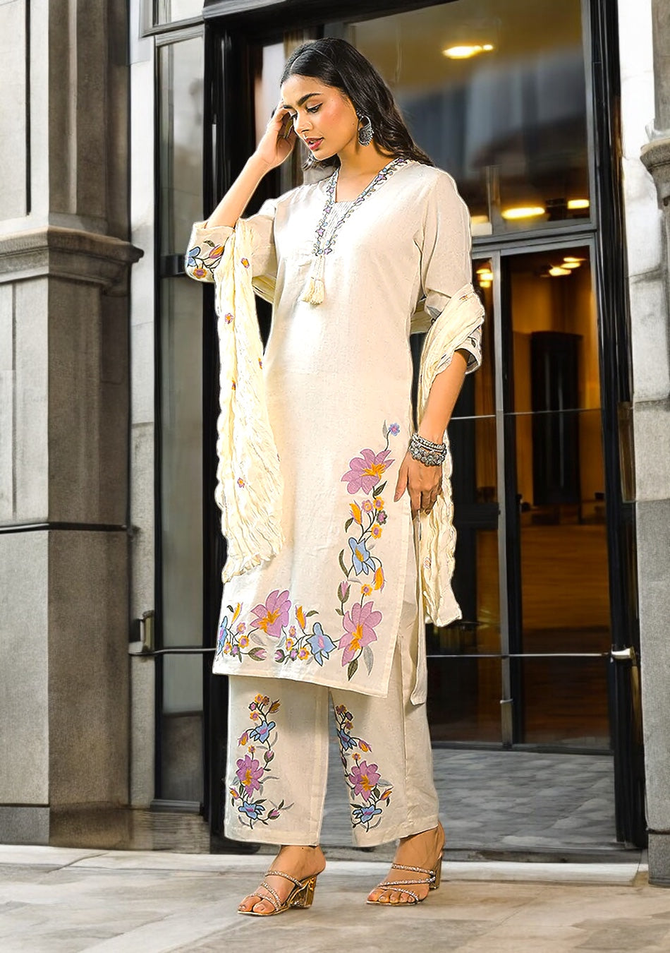 Ivory Gulbahar Embroidered Suit Set
