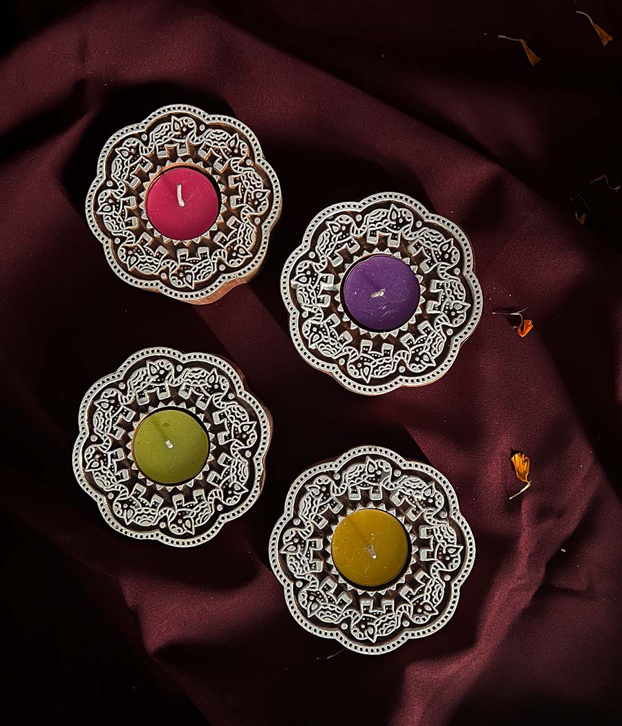 Enchanted Wooden Glow Diya - Set of 4