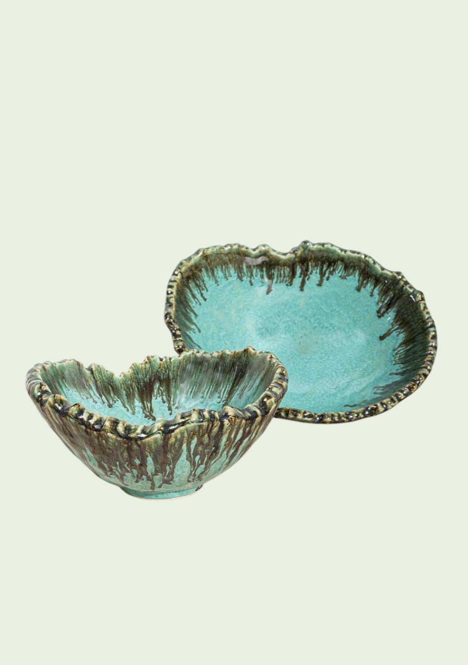 Aquamarine Seaweed Crumpled Serving Bowls