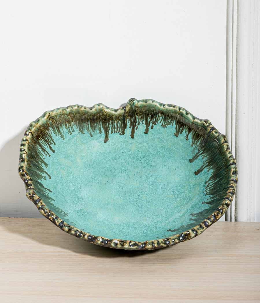 Aquamarine Seaweed Crumpled Serving Bowls