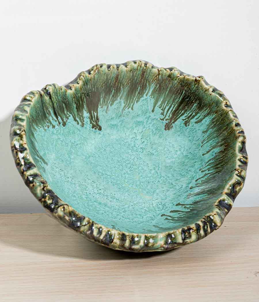 Aquamarine Seaweed Crumpled Serving Bowls
