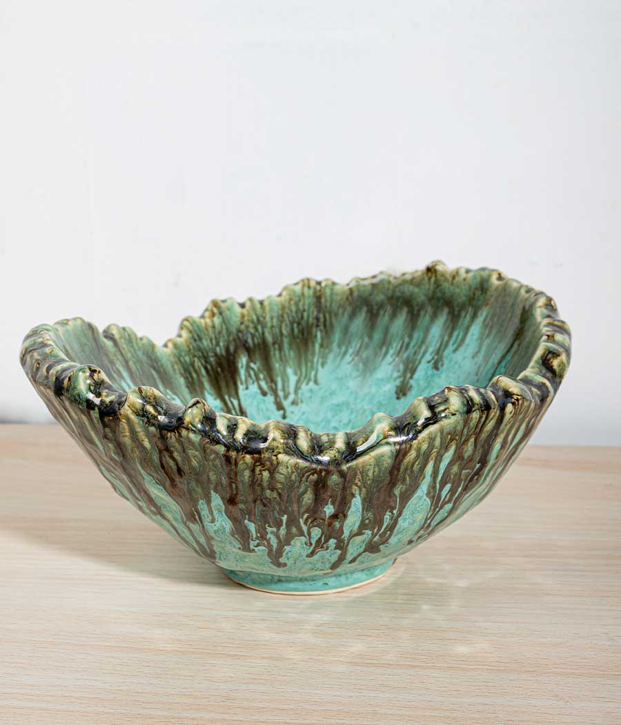 Aquamarine Seaweed Crumpled Serving Bowls