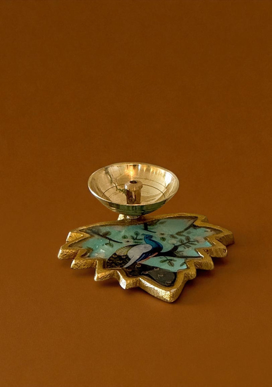 Brass Peacock Leaf Diya