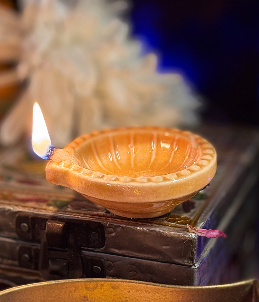 Peach Swastic Diya - Set of 6