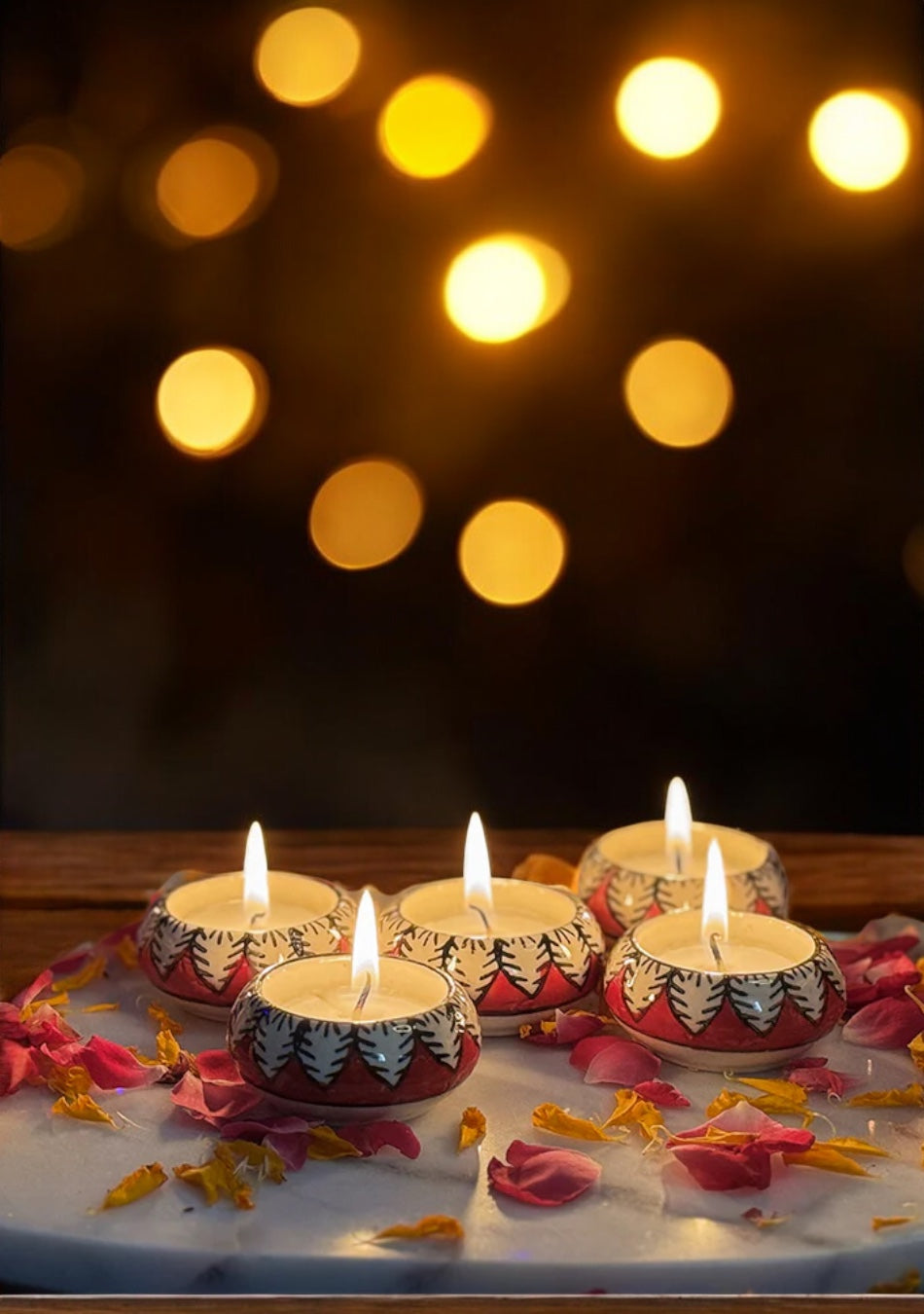 Red Leaf design Diya - Set of 6