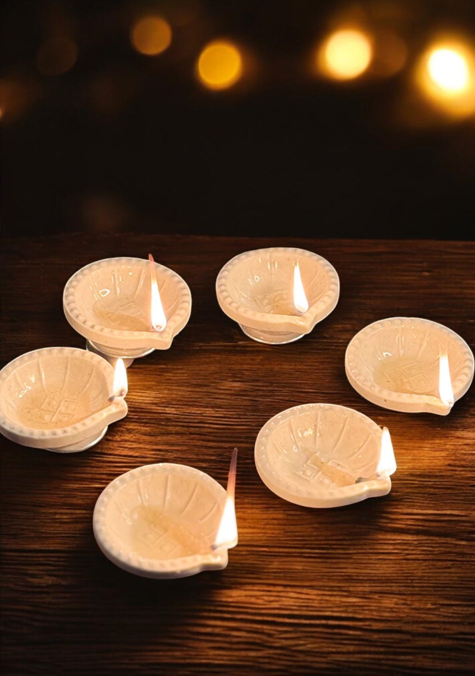 White Swastic Diya Set of 6