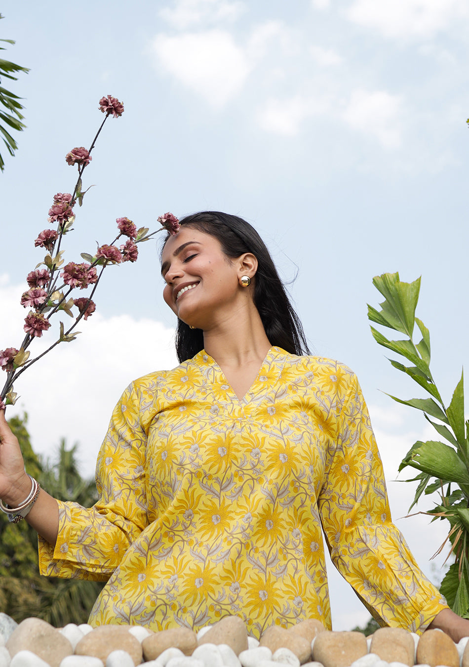 Sunflare Bloom Pleated Top