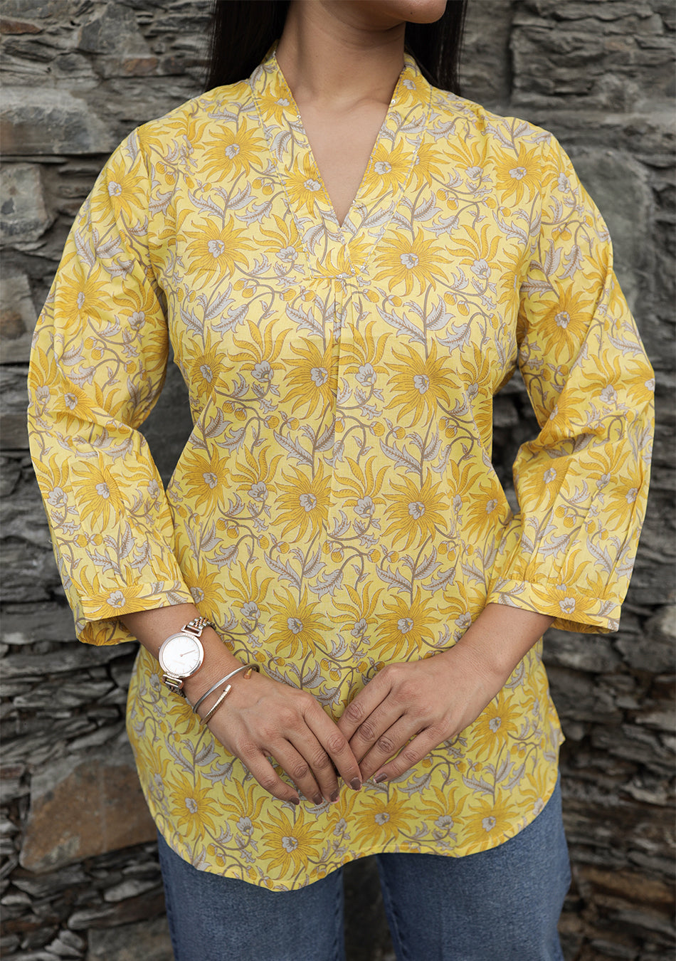 Sunflare Bloom Pleated Top