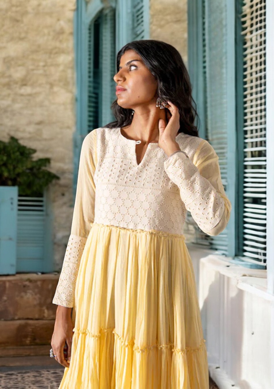 Yellow & Grey Mulmul Dress