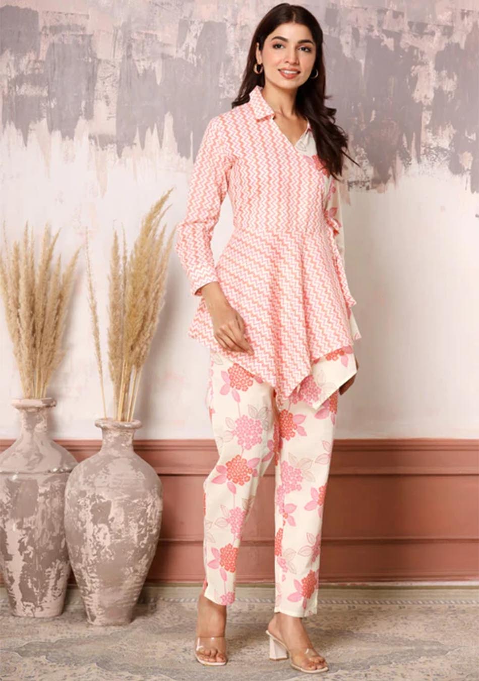 Zig Zag Floral Pink & White co-ord set