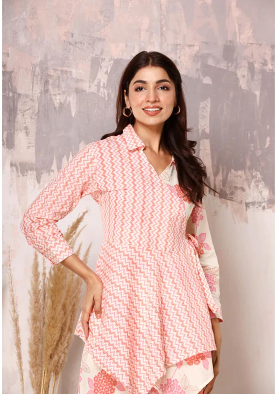 Zig Zag Floral Pink & White co-ord set