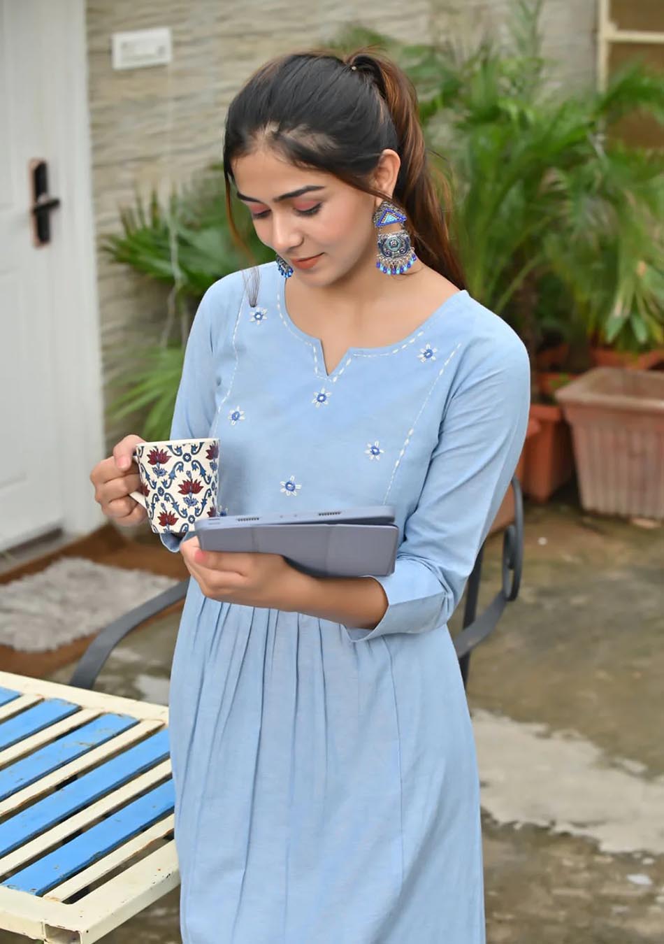 Sky Blue Shamre cotton dress