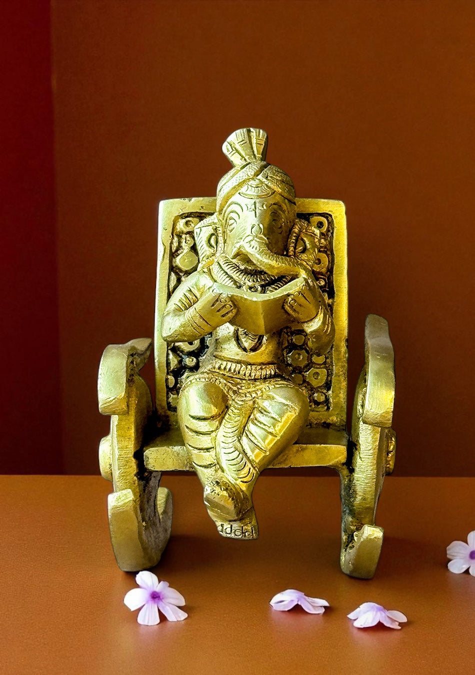 Antique Brass Vidyarthi Ganesha on Rocking Chair