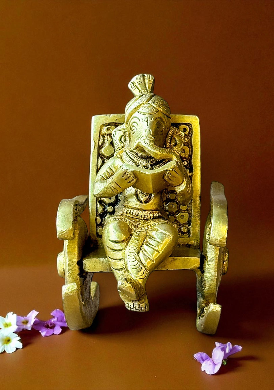 Antique Brass Vidyarthi Ganesha on Rocking Chair