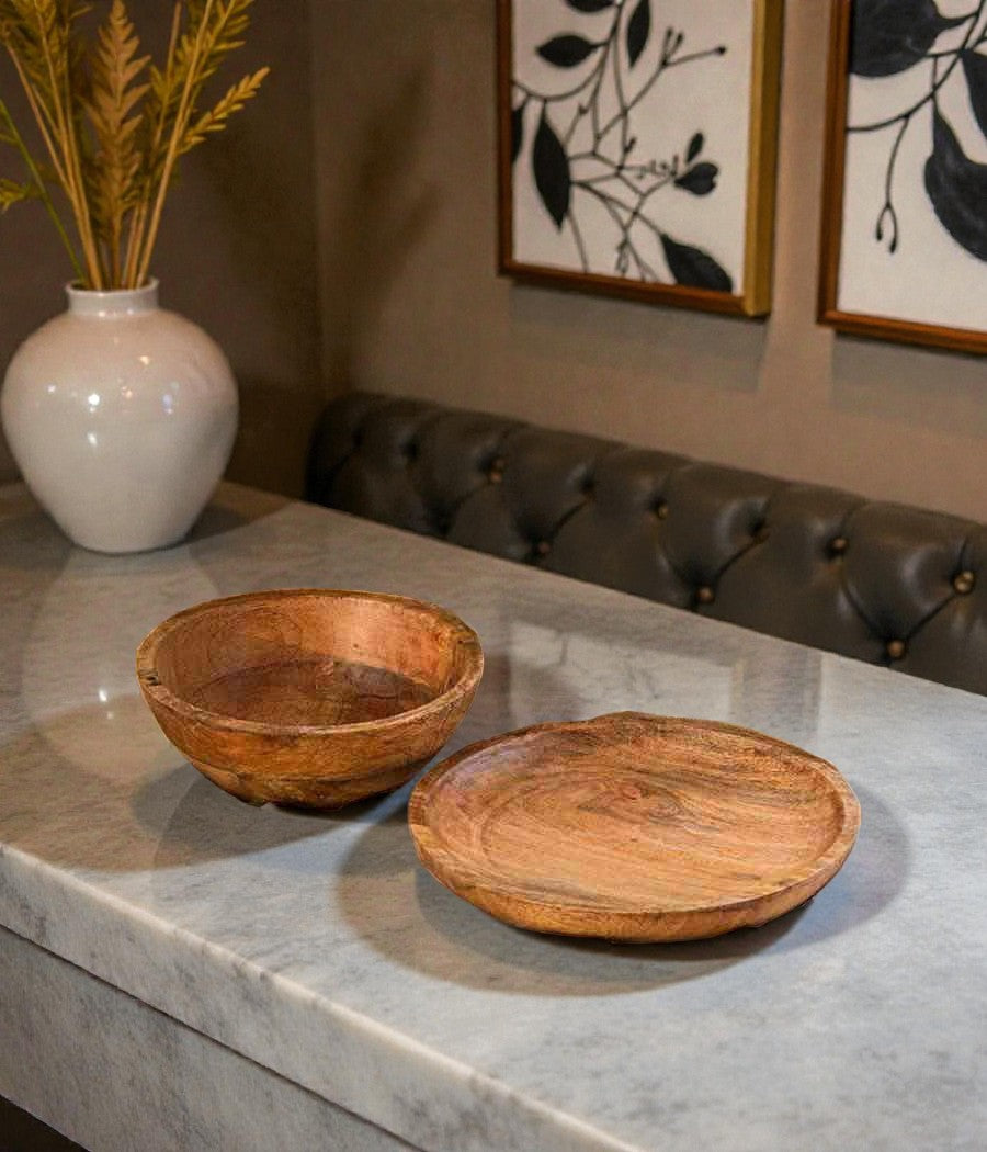 Daffodil Wooden Serving Bowl & Platter