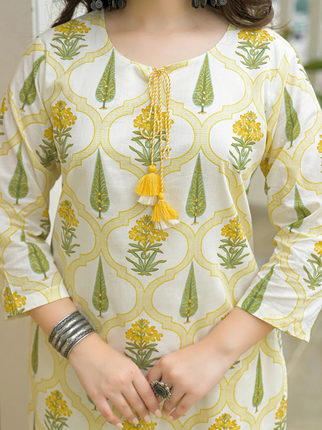 Yellow Cotton Straight Kurta Pant Set with Dupattta