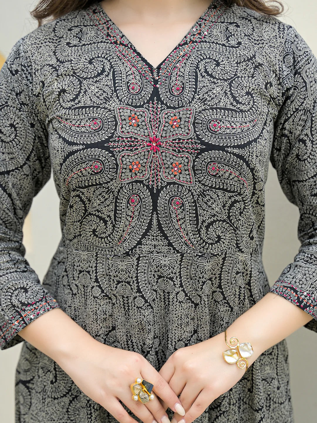 Black Cotton Anarkali kurta Pant Set with Dupatta