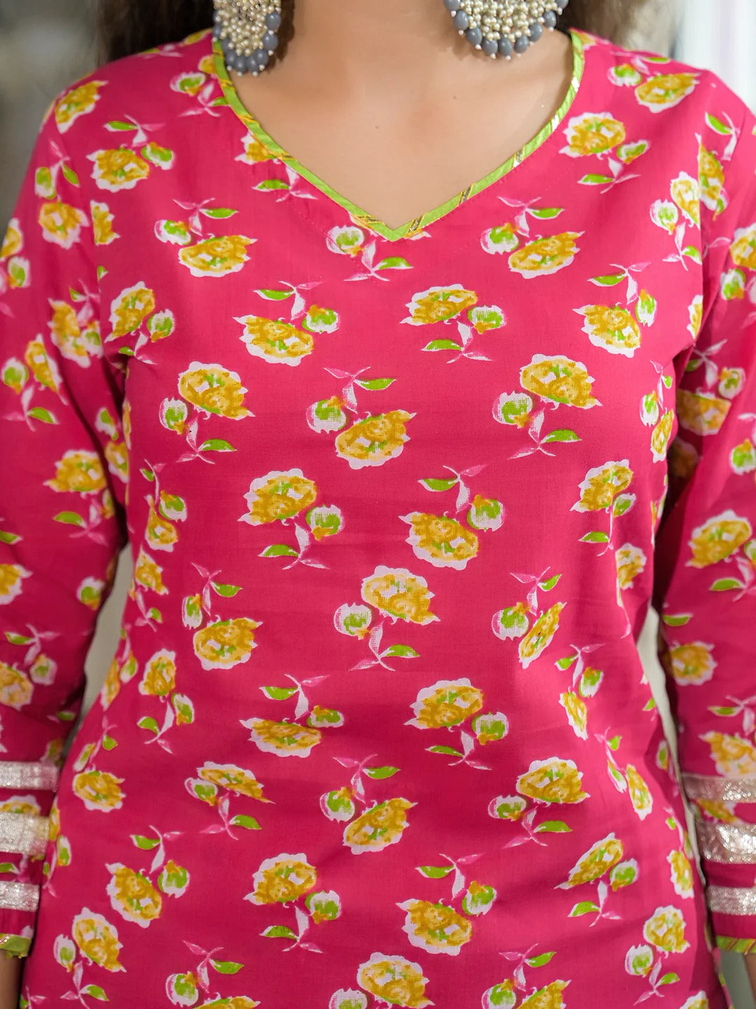 Pink Cotton Kurti Lehenga Sets With Dupatta