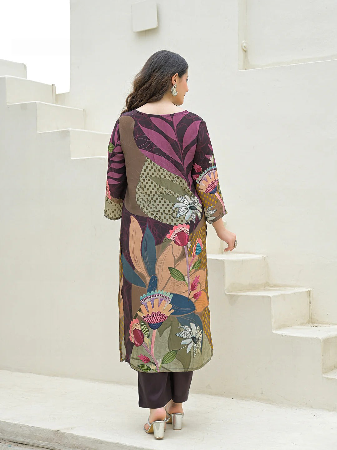 Purple Pure Crepe Digital Print Kurta Pant Set With Dupatta