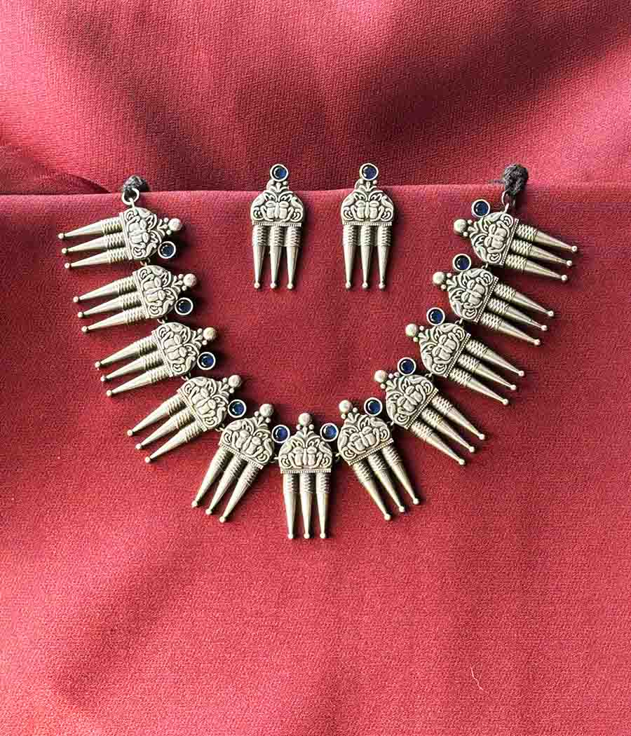 Azure Trio Antique Necklace and Earring Set