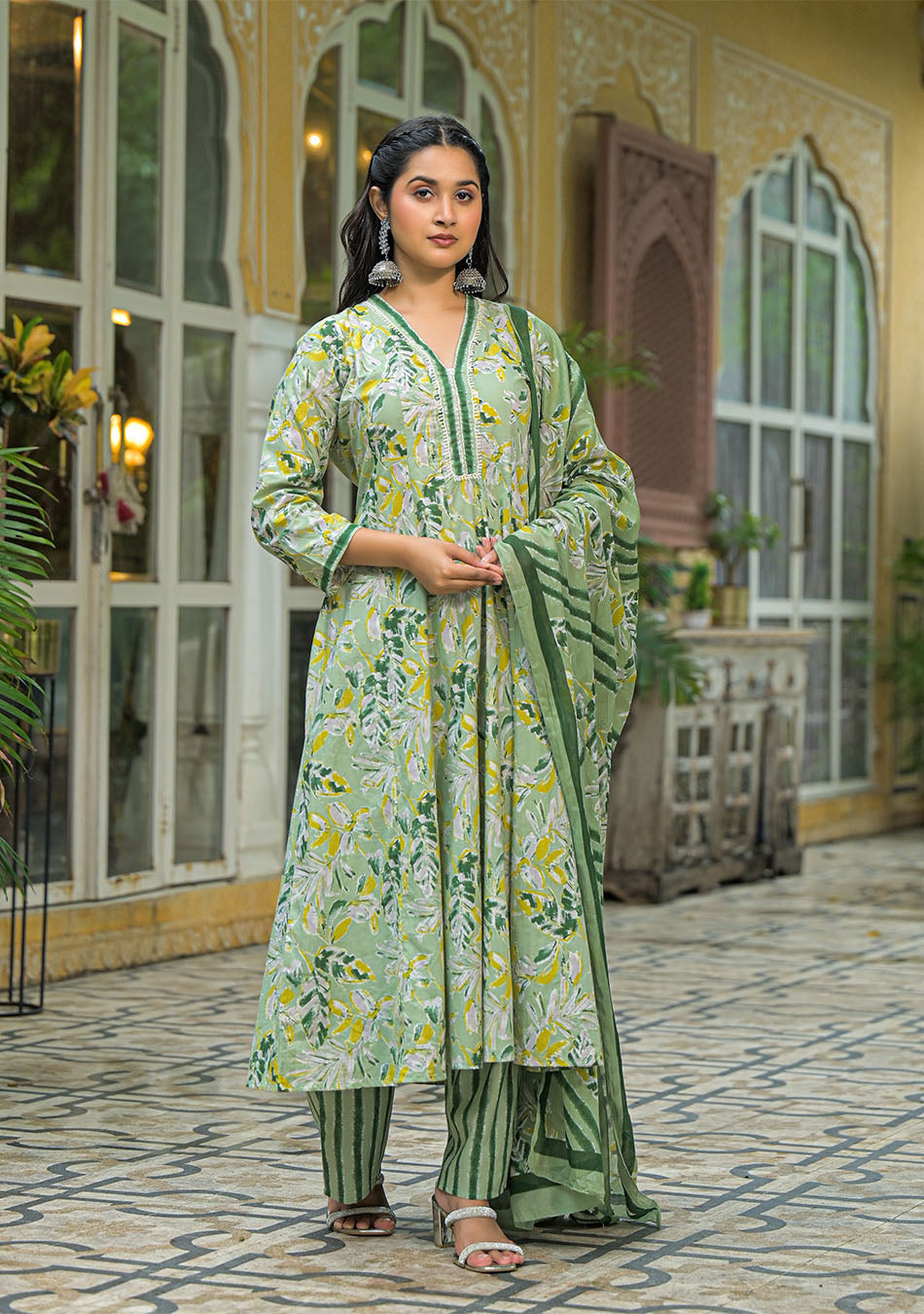 Green Mist Anarkali Suit Set