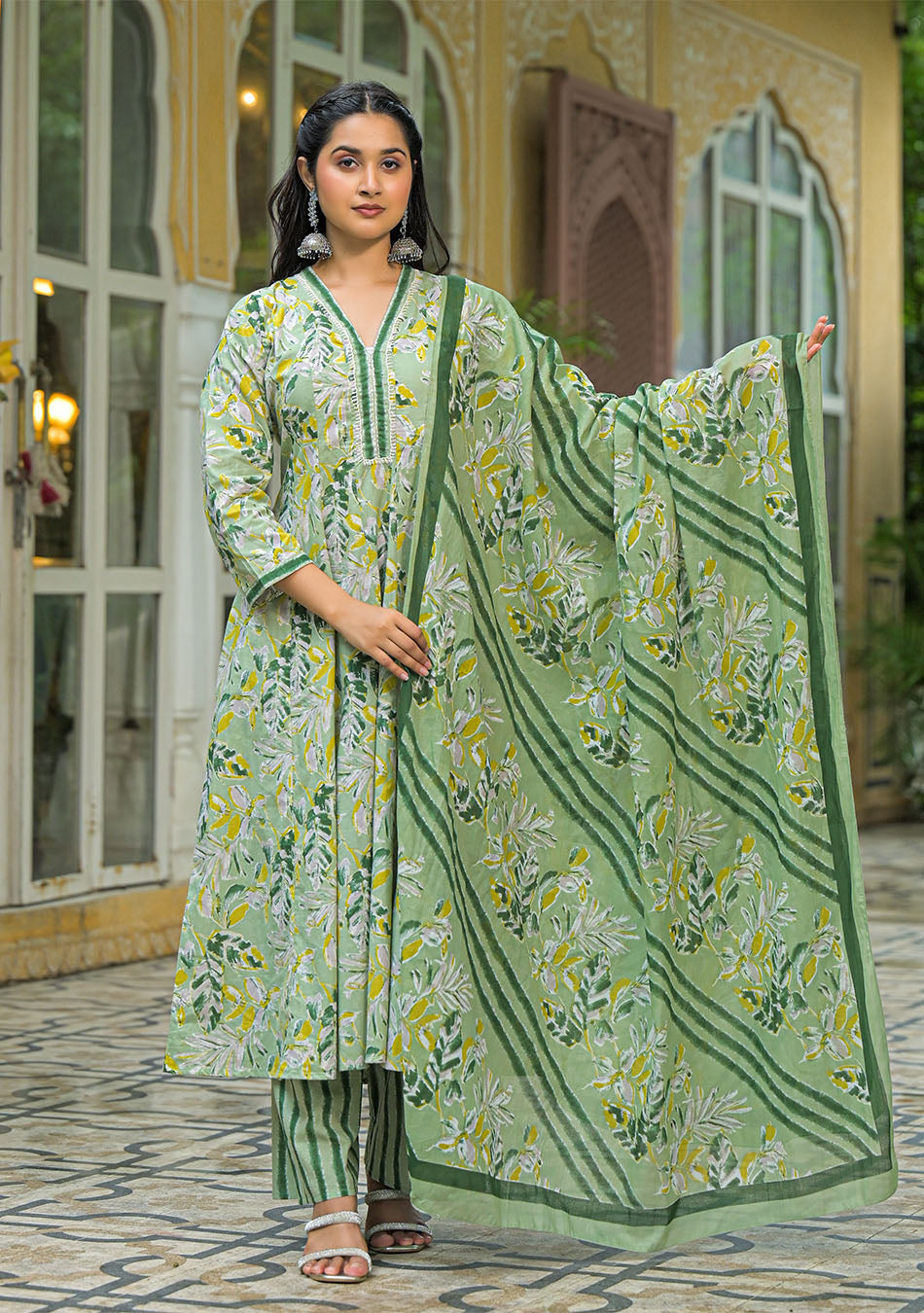 Green Mist Anarkali Suit Set