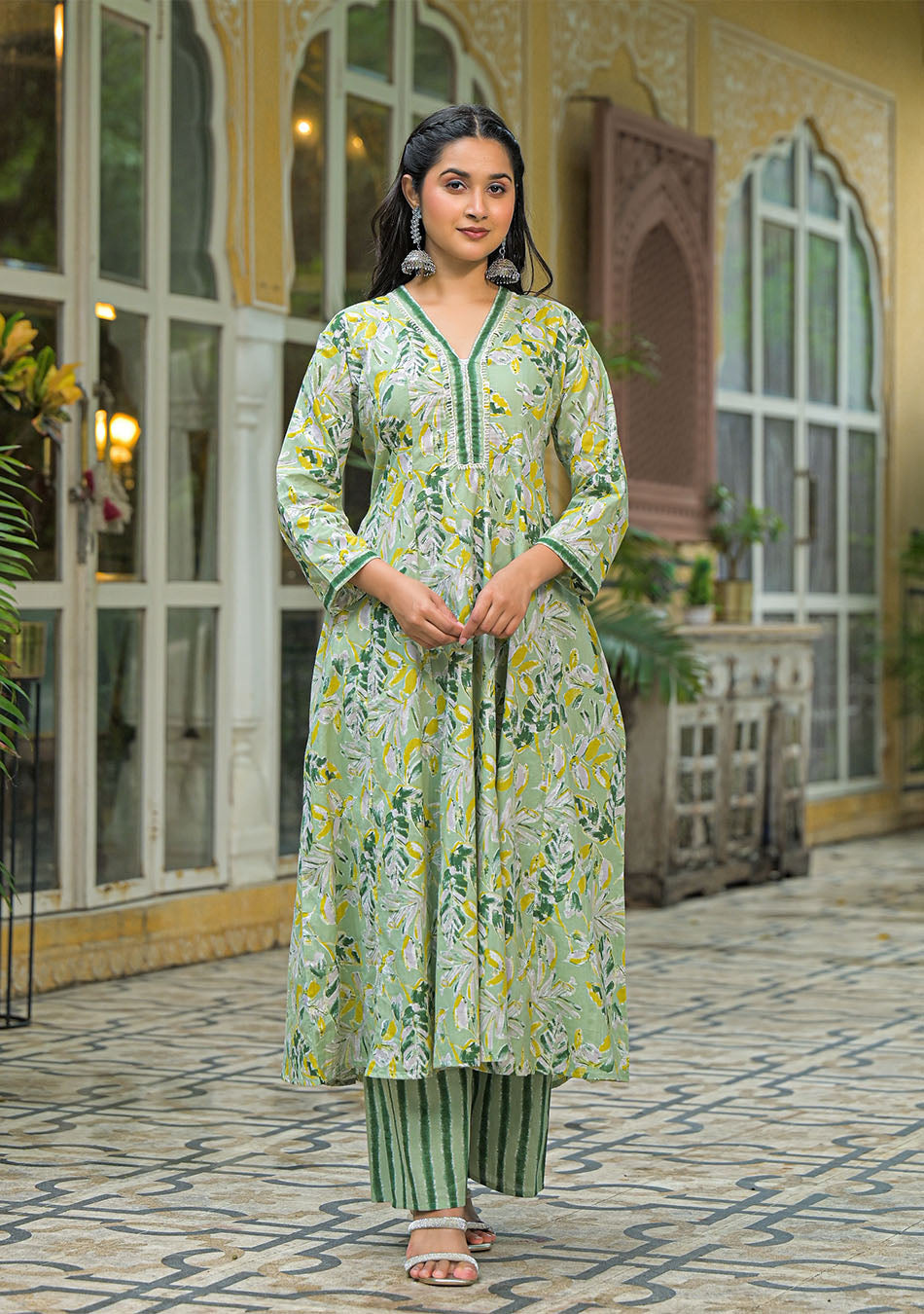 Green Mist Anarkali Suit Set
