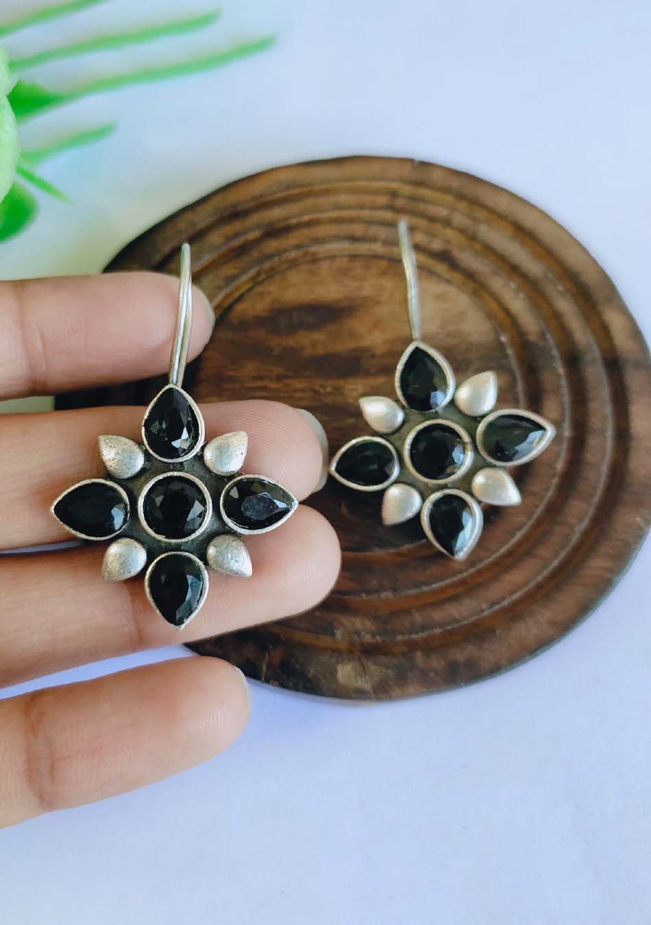 Charcoal Petal Hook Earrings