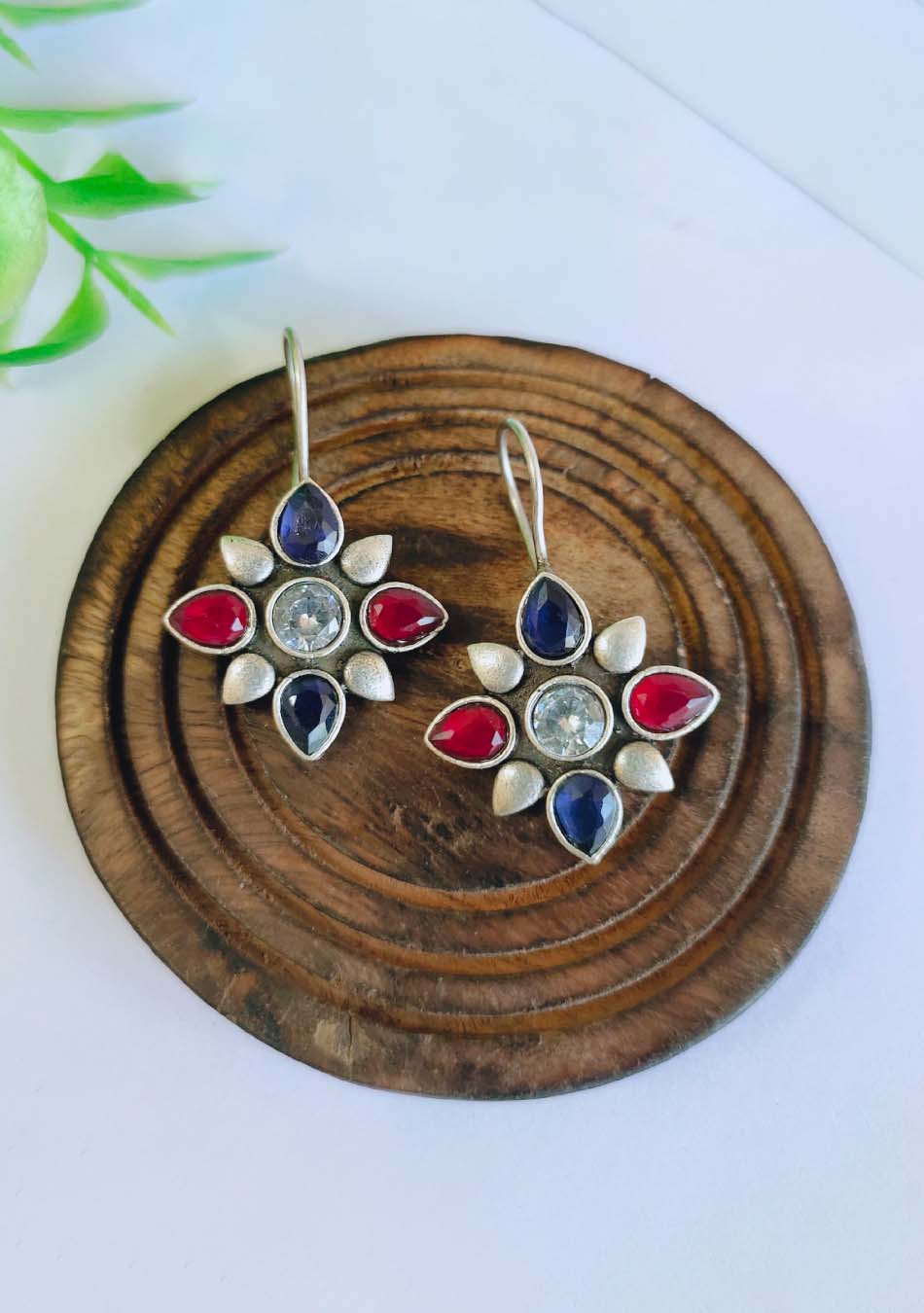 Red Blue Hook Earrings