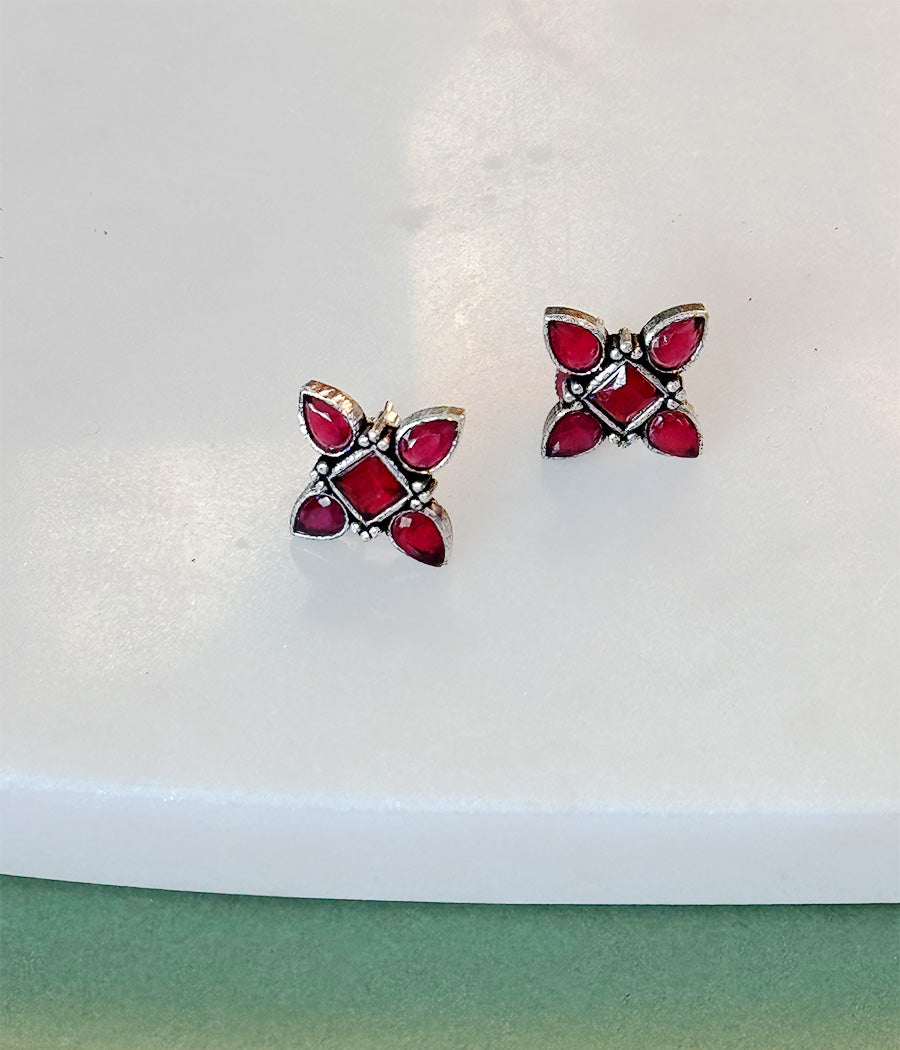 CRIMSON PETAL STUD EARRINGS