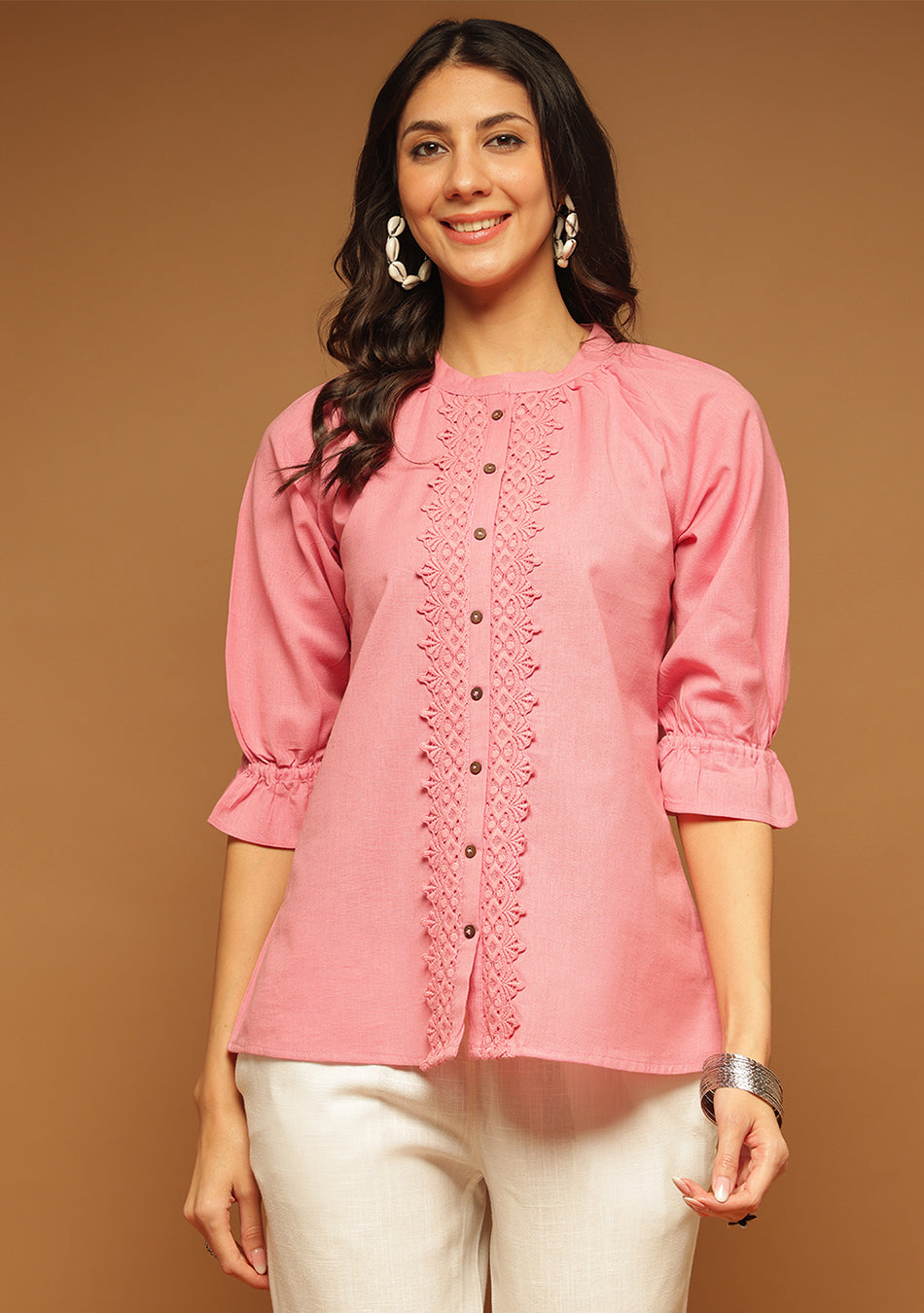 Rosewood Lace Button Top