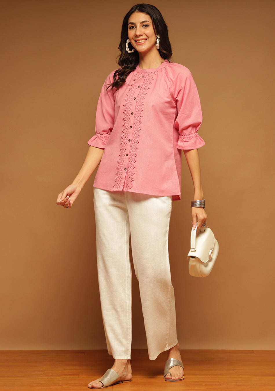 Rosewood Lace Button Top
