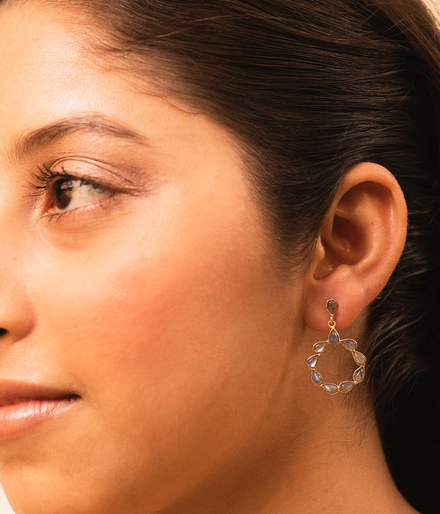 Labradorite Gold-Plated Loop Earrings - Big