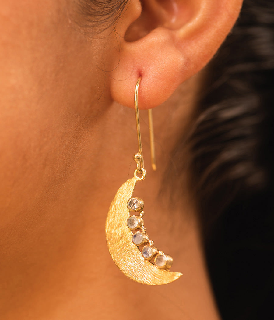 Rainbow Moonstone Gold-Plated Earrings