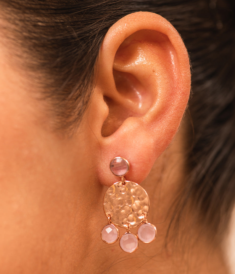 Rose Chalcedony Jhalar Earrings with Gold Plating