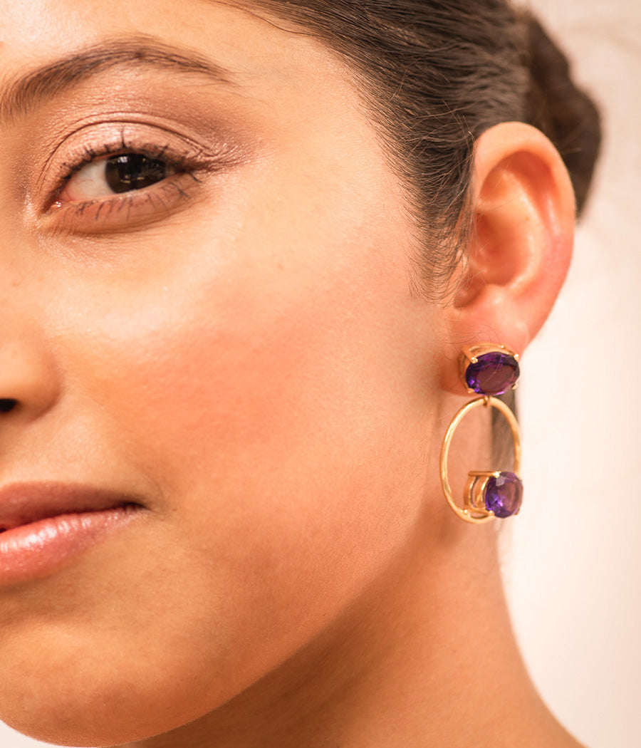 Amethyst Loop Gold Plated Earrings