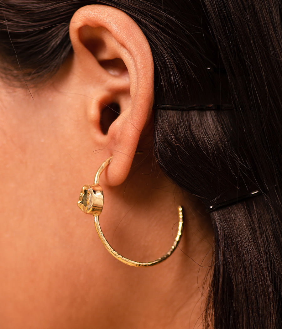 Rough Peridot Gold Loop Earrings