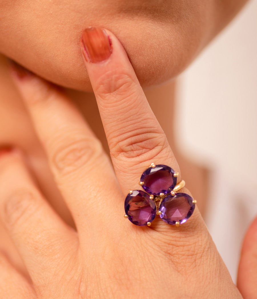 3-Stone Amethyst Gold Plated Ring