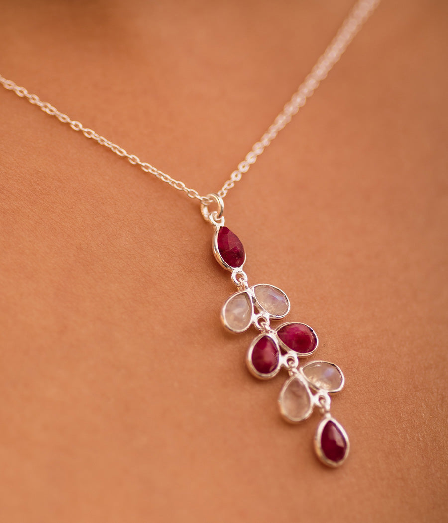 Rainbow Moonstone & Ruby Necklace