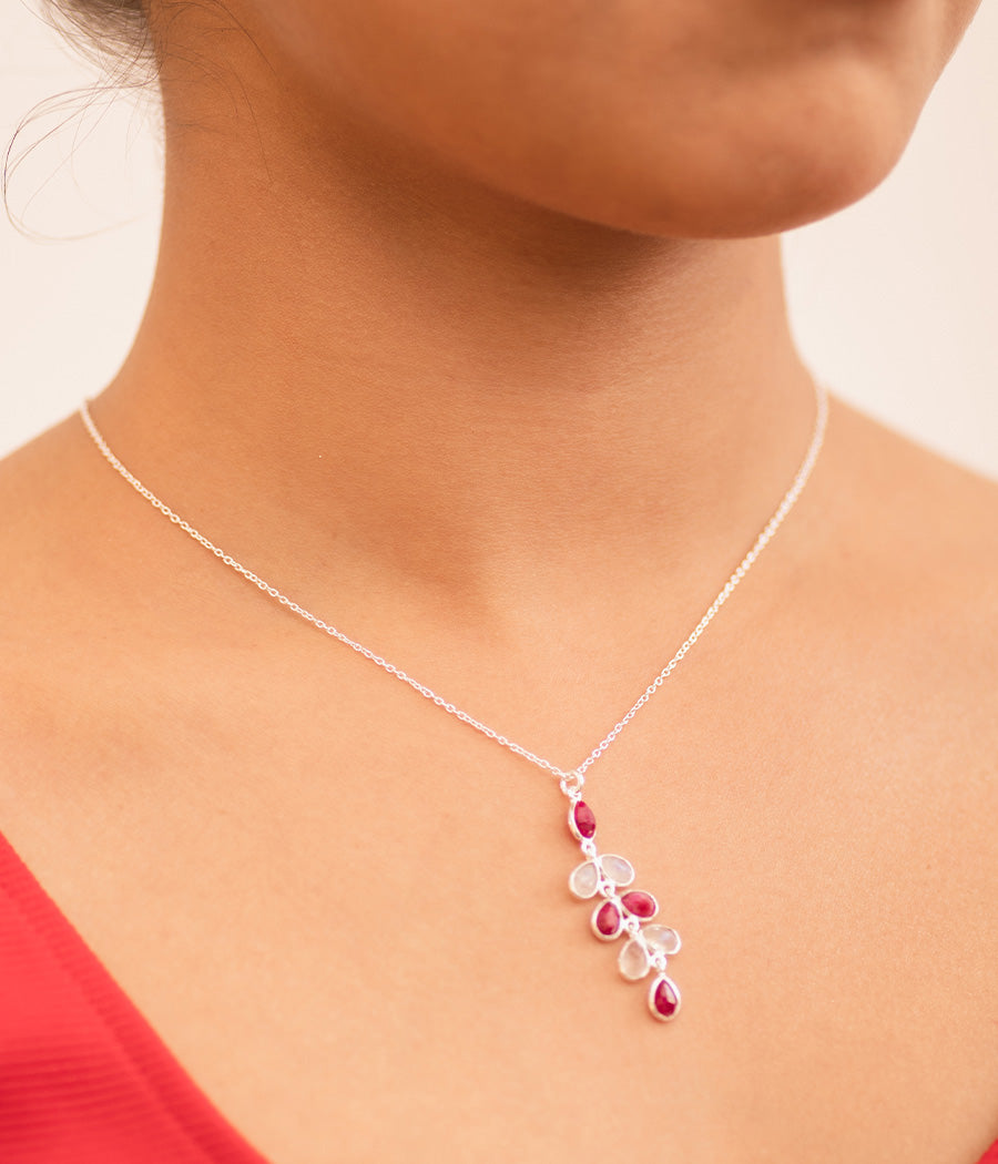 Rainbow Moonstone & Ruby Necklace