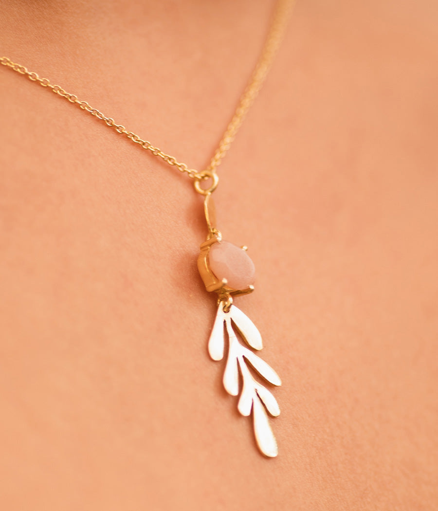 Deep Moonstone Feather Necklace