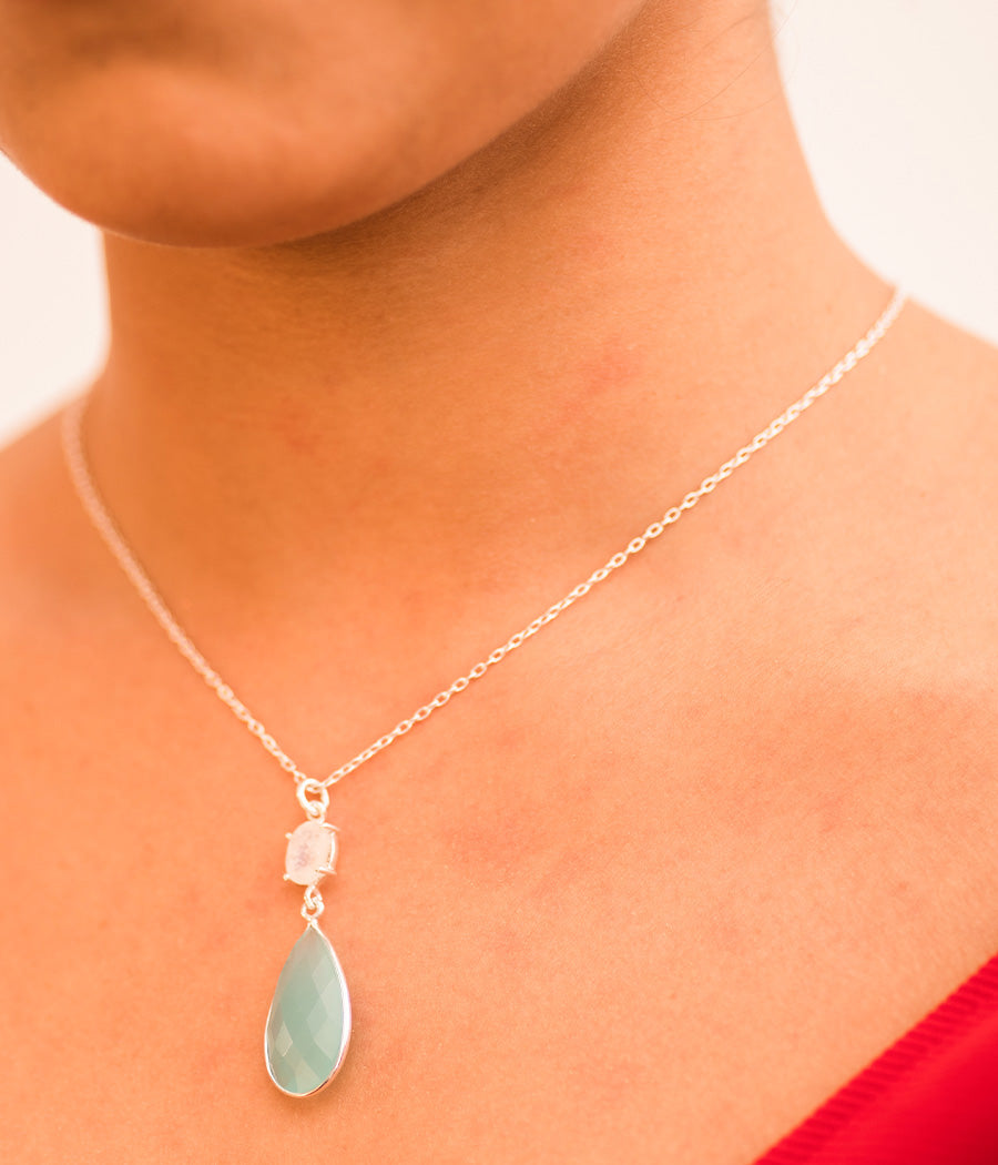 Rainbow Moonstone & Aqua Chalcedony Necklace