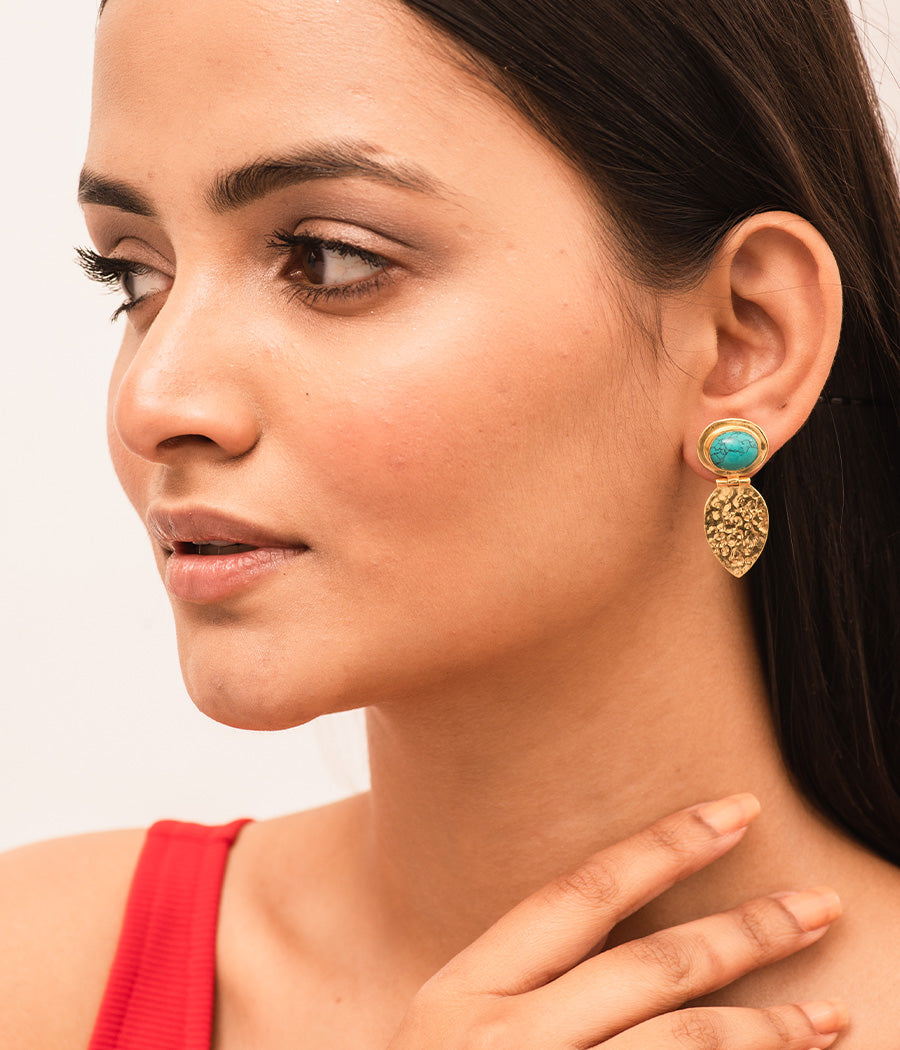 Turquoise Eye Gold Plated Earrings